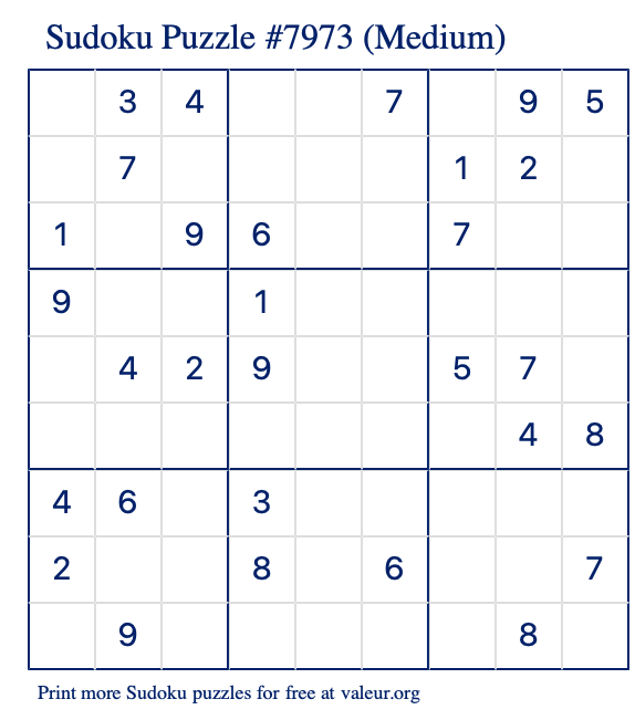 Free Printable Medium Sudoku Puzzle number 7973