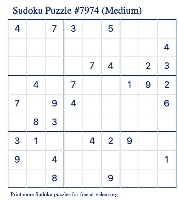 Free Printable Medium Sudoku Puzzle number 7974
