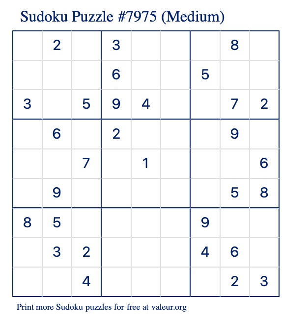 Free Printable Medium Sudoku Puzzle number 7975