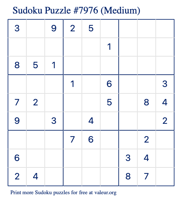 Free Printable Medium Sudoku Puzzle number 7976