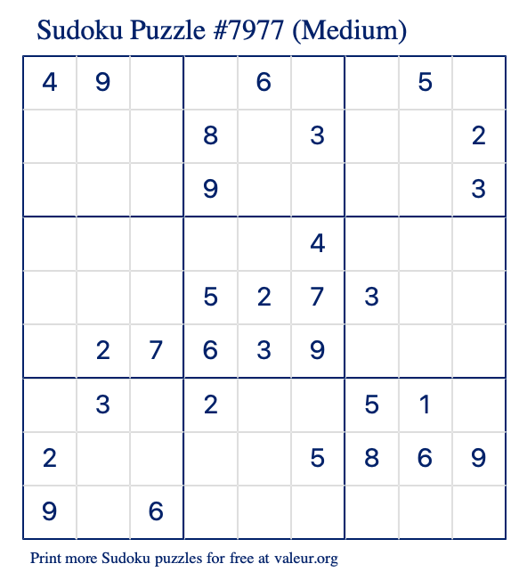 Free Printable Medium Sudoku Puzzle number 7977
