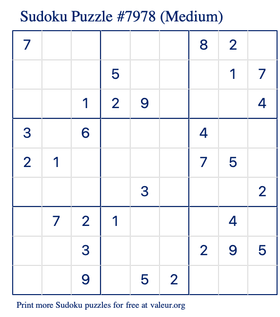 Free Printable Medium Sudoku Puzzle number 7978