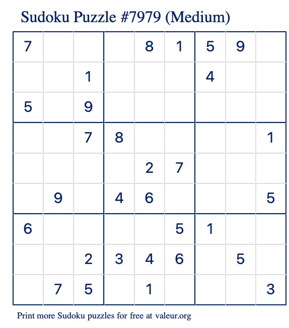 Free Printable Medium Sudoku Puzzle number 7979