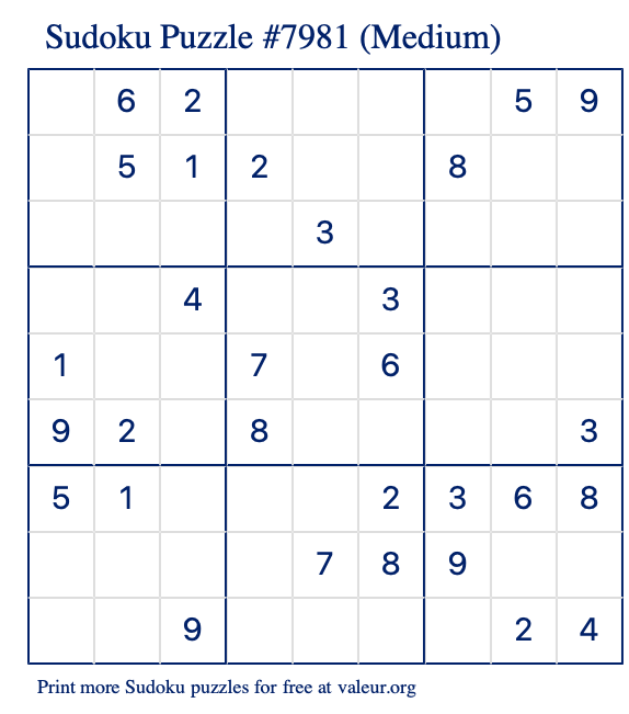 Free Printable Medium Sudoku Puzzle number 7981