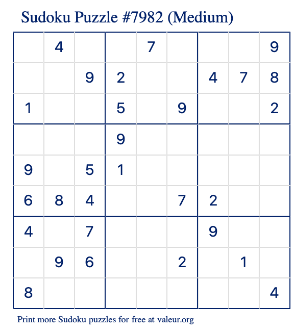 Free Printable Medium Sudoku Puzzle number 7982