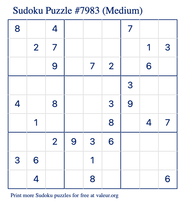 Free Printable Medium Sudoku Puzzle number 7983