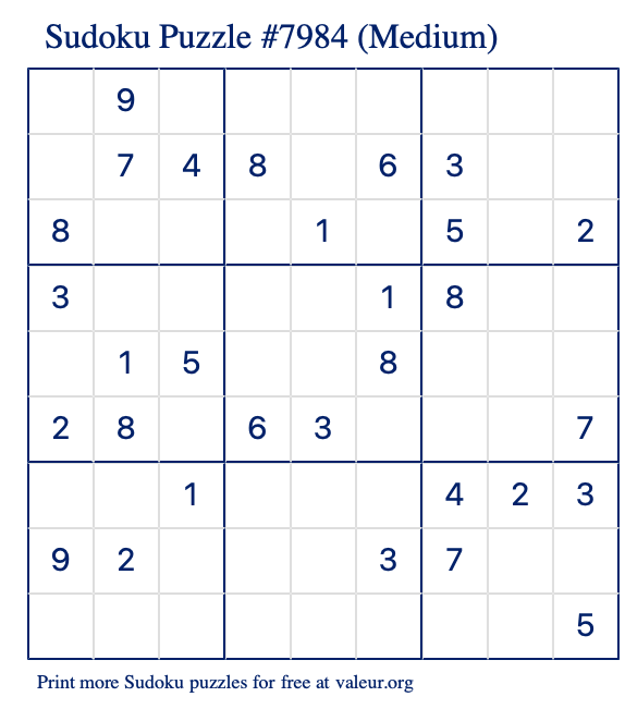 Free Printable Medium Sudoku Puzzle number 7984