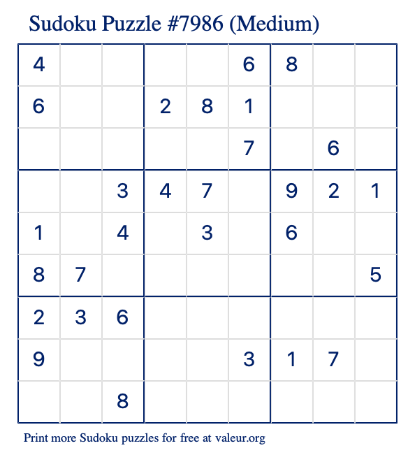 Free Printable Medium Sudoku Puzzle number 7986