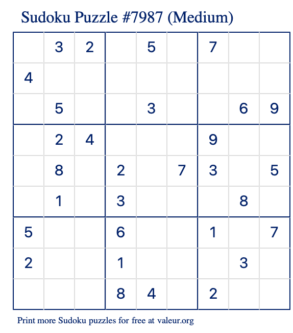 Free Printable Medium Sudoku Puzzle number 7987