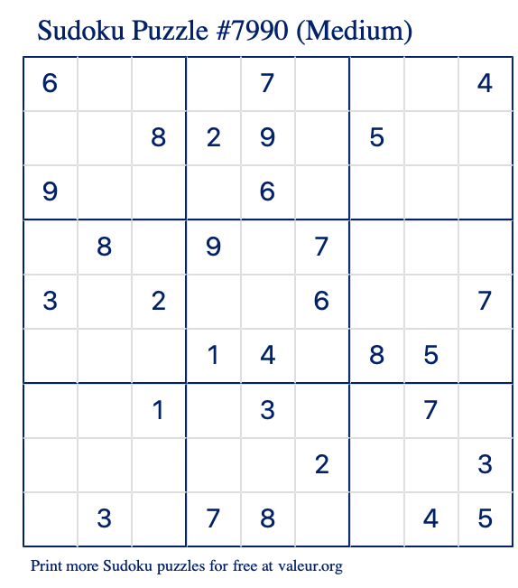 Free Printable Medium Sudoku Puzzle number 7990