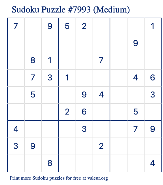 Free Printable Medium Sudoku Puzzle number 7993