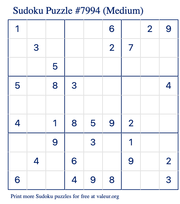 Free Printable Medium Sudoku Puzzle number 7994