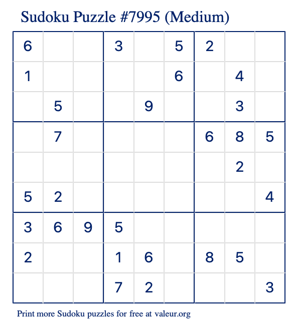 Free Printable Medium Sudoku Puzzle number 7995