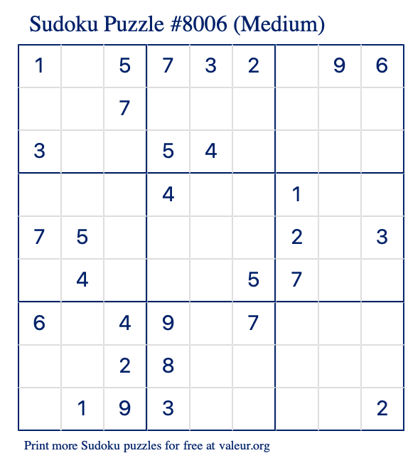 Free Printable Medium Sudoku Puzzle number 8006
