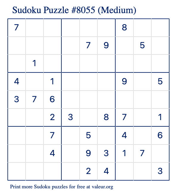 Free Printable Medium Sudoku Puzzle number 8055