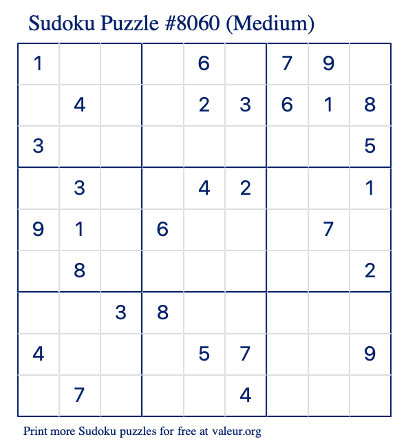 Free Printable Medium Sudoku Puzzle number 8060