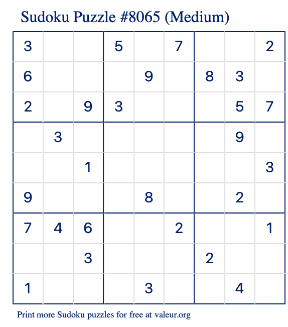 Free Printable Medium Sudoku Puzzle number 8065
