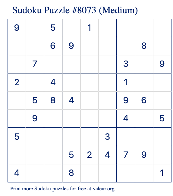 Free Printable Medium Sudoku Puzzle number 8073