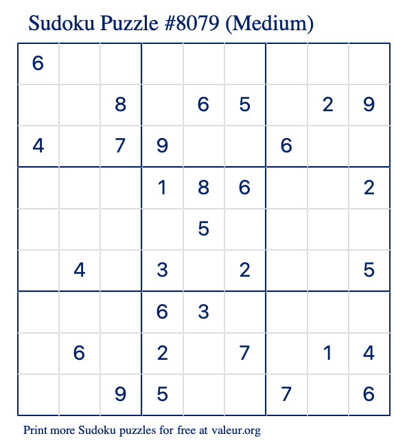 Free Printable Medium Sudoku Puzzle number 8079