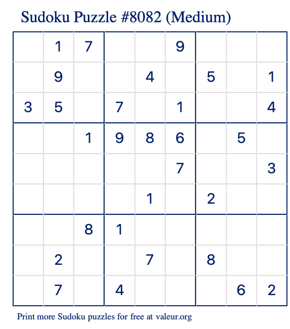 Free Printable Medium Sudoku Puzzle number 8082