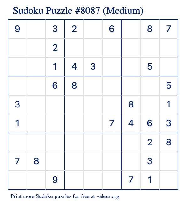 Free Printable Medium Sudoku Puzzle number 8087