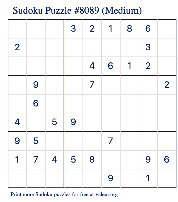 Free Printable Medium Sudoku Puzzle number 8089