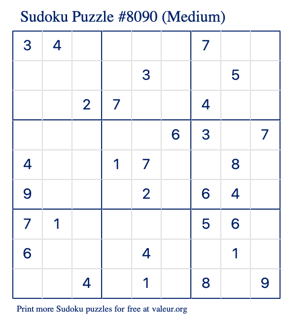 Free Printable Medium Sudoku Puzzle number 8090
