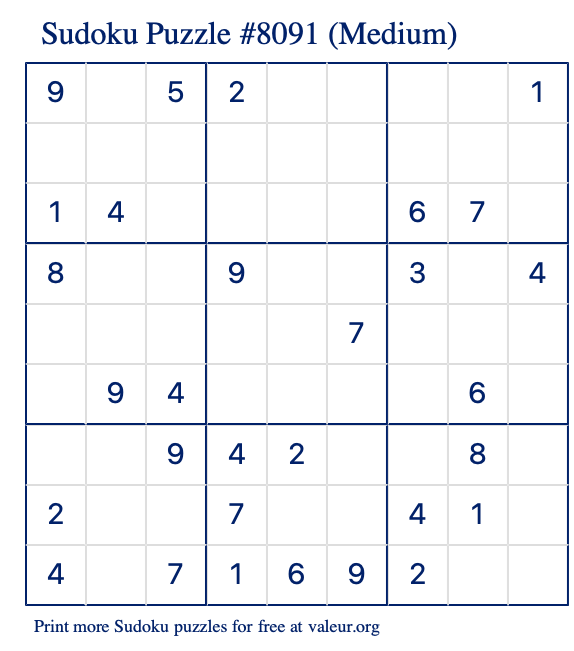 Free Printable Medium Sudoku Puzzle number 8091