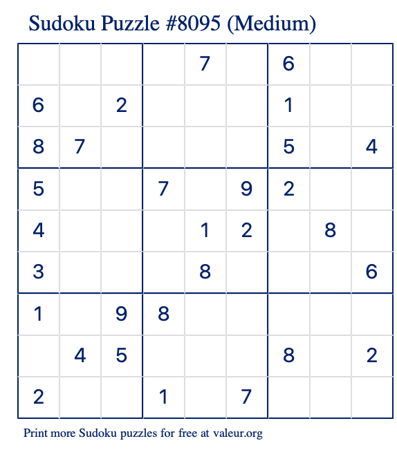 Free Printable Medium Sudoku Puzzle number 8095