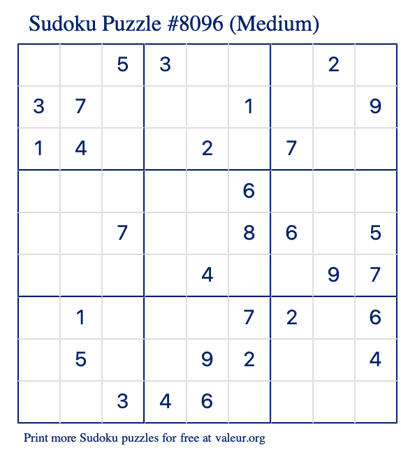 Free Printable Medium Sudoku Puzzle number 8096
