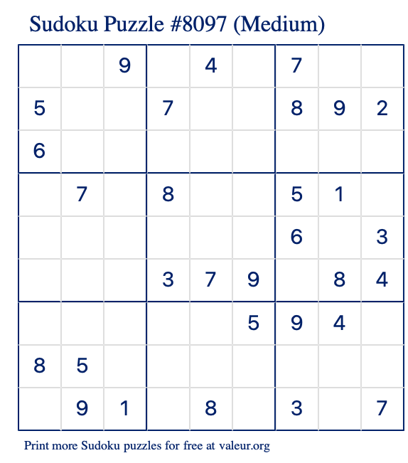 Free Printable Medium Sudoku Puzzle number 8097