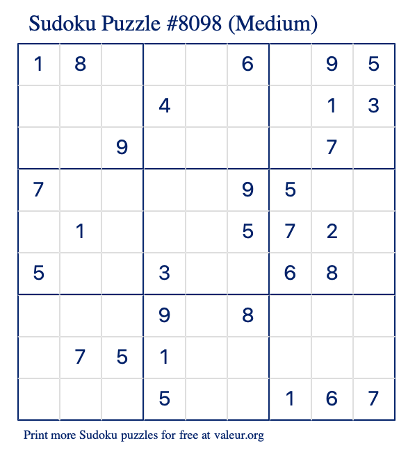 Free Printable Medium Sudoku Puzzle number 8098