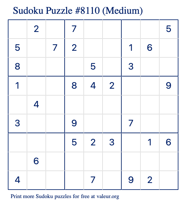 Free Printable Medium Sudoku Puzzle number 8110