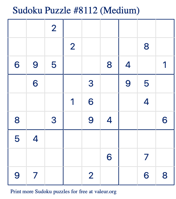 Free Printable Medium Sudoku Puzzle number 8112