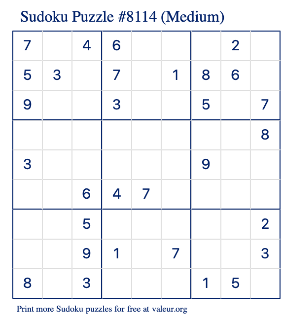Free Printable Medium Sudoku Puzzle number 8114