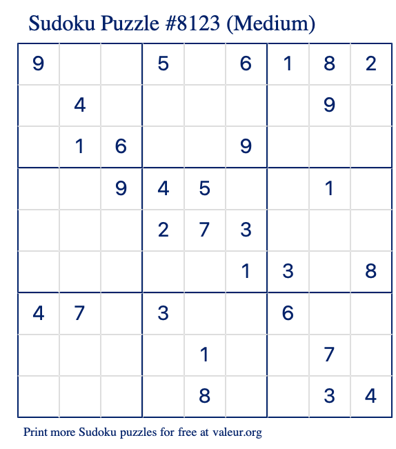 Free Printable Medium Sudoku Puzzle number 8123