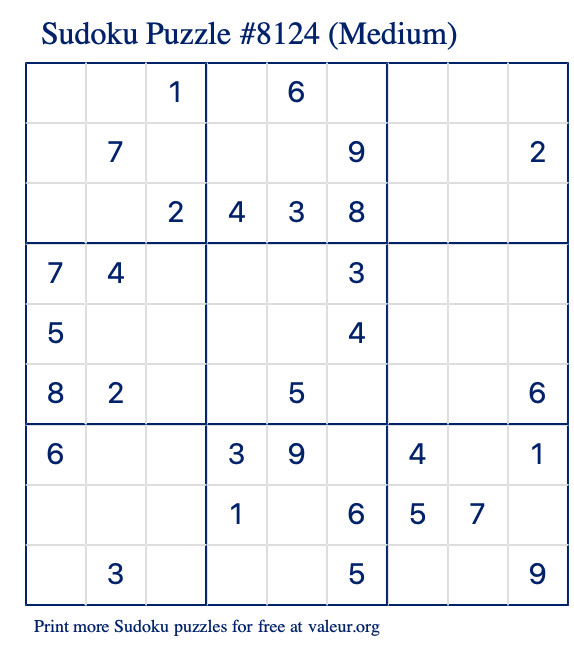 Free Printable Medium Sudoku Puzzle number 8124