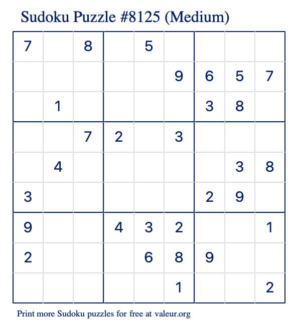 Free Printable Medium Sudoku Puzzle number 8125