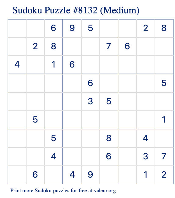 Free Printable Medium Sudoku Puzzle number 8132