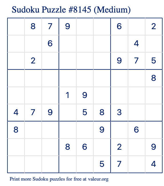 Free Printable Medium Sudoku Puzzle number 8145