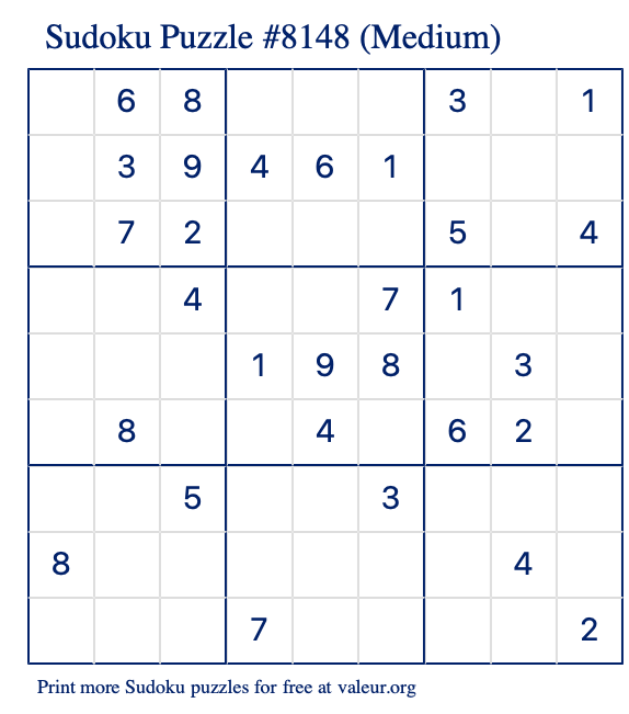 Free Printable Medium Sudoku Puzzle number 8148
