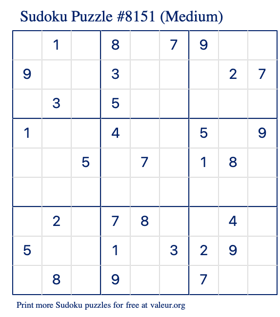 Free Printable Medium Sudoku Puzzle number 8151