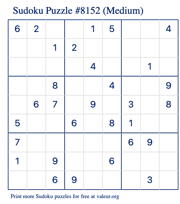 Free Printable Medium Sudoku Puzzle number 8152