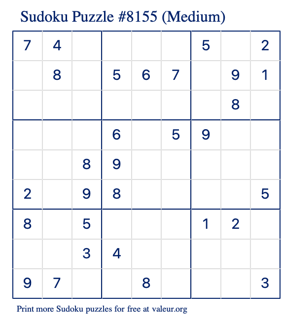 Free Printable Medium Sudoku Puzzle number 8155