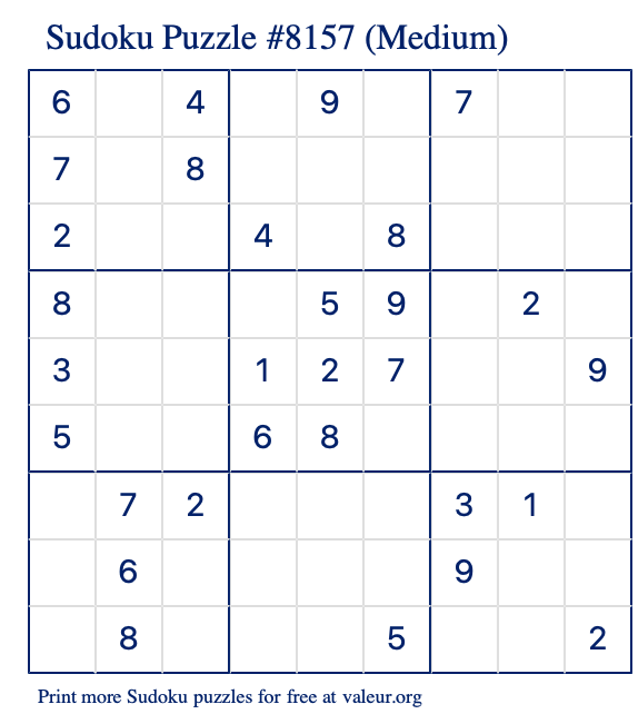 Free Printable Medium Sudoku Puzzle number 8157