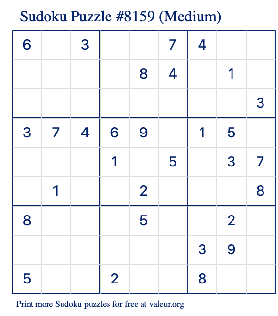 Free Printable Medium Sudoku Puzzle number 8159