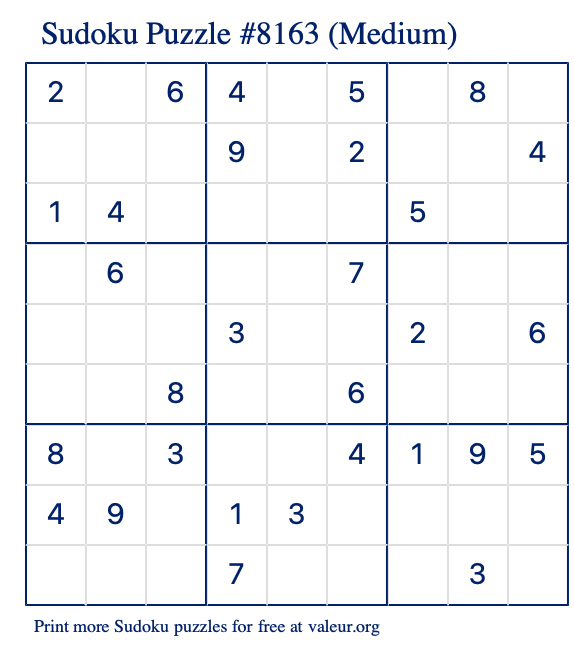 Free Printable Medium Sudoku Puzzle number 8163