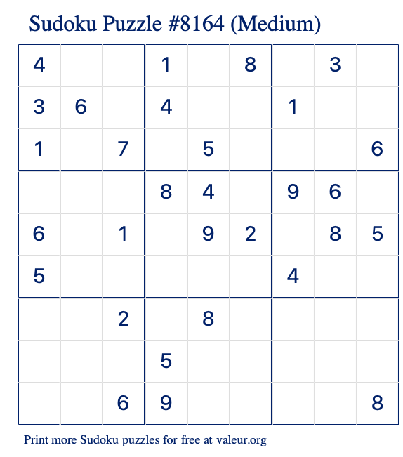 Free Printable Medium Sudoku Puzzle number 8164