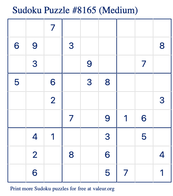 Free Printable Medium Sudoku Puzzle number 8165