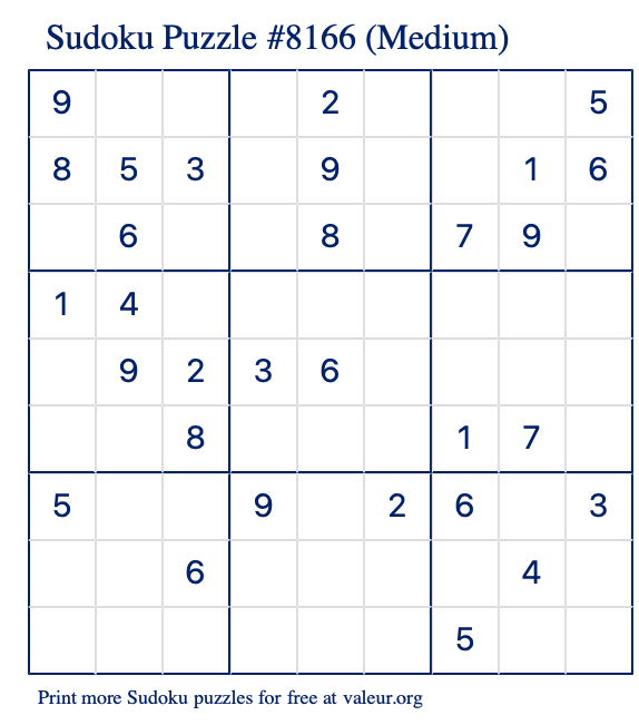 Free Printable Medium Sudoku Puzzle number 8166